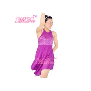 Sequin Tank Top Dance Competition Costumes , Leotard Under Mesh Skirt