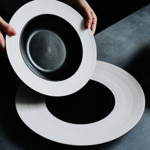 Brushed Black And White Straw Hat Porcelain Plates Western Food