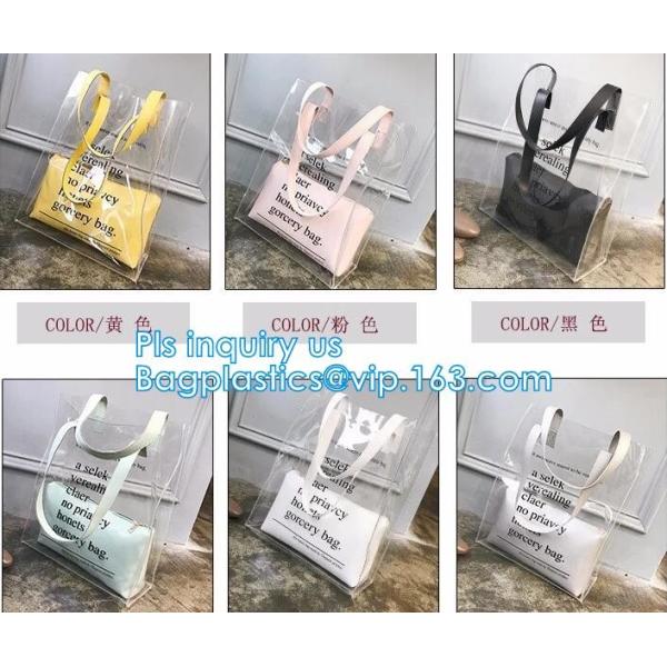 Reusable PVC Soft Loop Handle Bags, long handle clear pvc bedding yellow pvc blanket bag, transparent PVC handle plastic