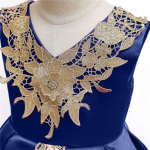 V-Neck Flower Girl Dress Champagne Lace Princess Dress Vestidos De Ropa Niña