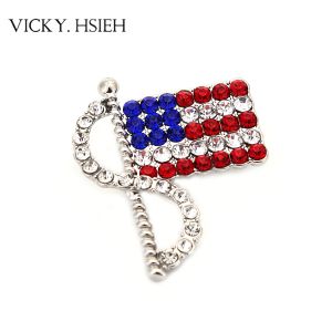 Buy cheap VICKY.HSIEH Rhodium Tone Rhinestone Pave USA Flag Brooches from wholesalers