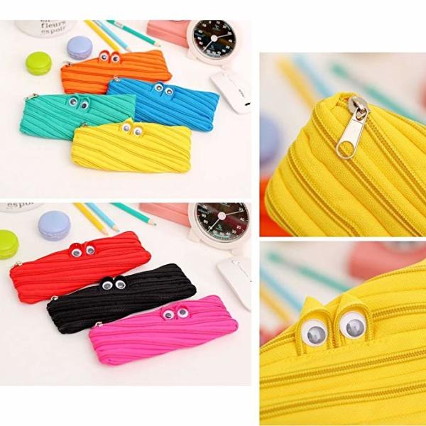 Cute Cartoon Canvas Pencil Pouch With Zipper , Big Eyes Monster Kids Pencil Bag
