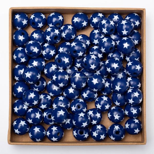 Wood Bead Bandage Dress featuring Hole Shape Christmas Snow Star Stripe 16MM Wood Beads for Back to School