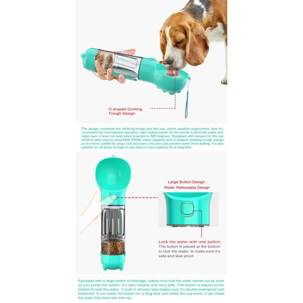 4 In 1 Dog Travel Bottles Leak Proof Portable Dog Water Dispenser Multifunctional With Poop Bag