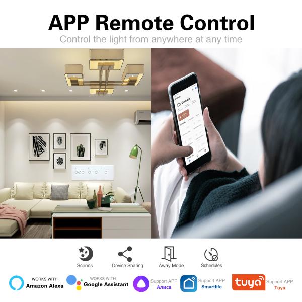 228*86mm Eu Standard 10A Tuya Smart Switch 12 Gangs Tempered Glass Panel Light Switch App Manual Control