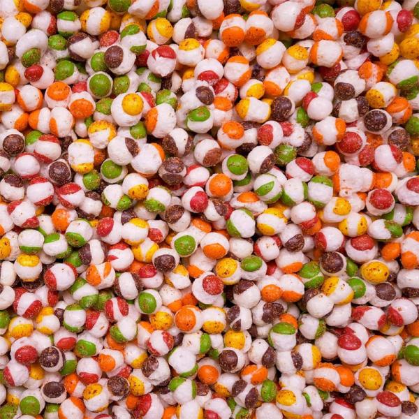 Assortment of colorful freeze dried chewy candies in various shapes