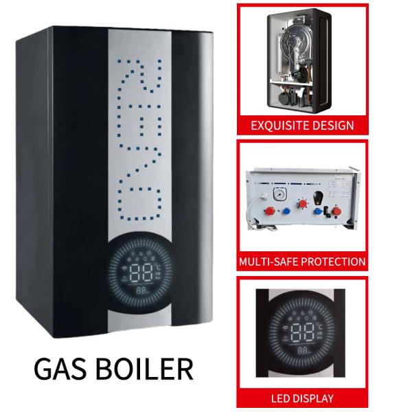 Black Gas Fired Condensing Boiler Wall Mounted Hot Water Boiler Copper Heat Exchanger
