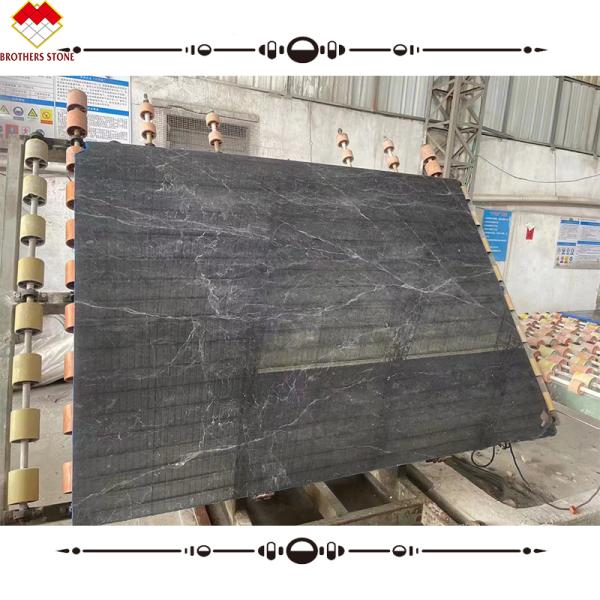 Grey Marble Stair Treads And Risers With Polished Finish For Interior Straight Stairs