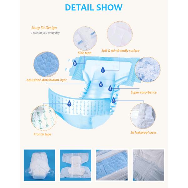 Printed Disposable Adult Diaper with Wetness Indicator Soft and OEM ODM Accepted