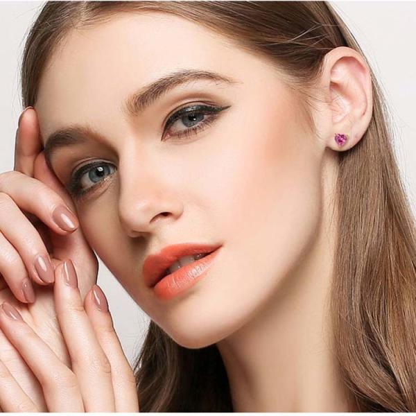 18K Rose Gold Ruby Heart Shape Stud Earrings Women Jewelry(KE001PINK)