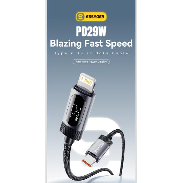 ESSAGER ES-X64 Series 29W USB-C to Lighting Charging Cord Data Cable with Aluminum Alloy Jacket and PD Function