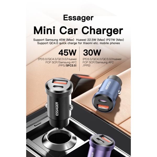 Essager 30W 45W USB Type C Fast Charging Mobile Phone Car Charger
