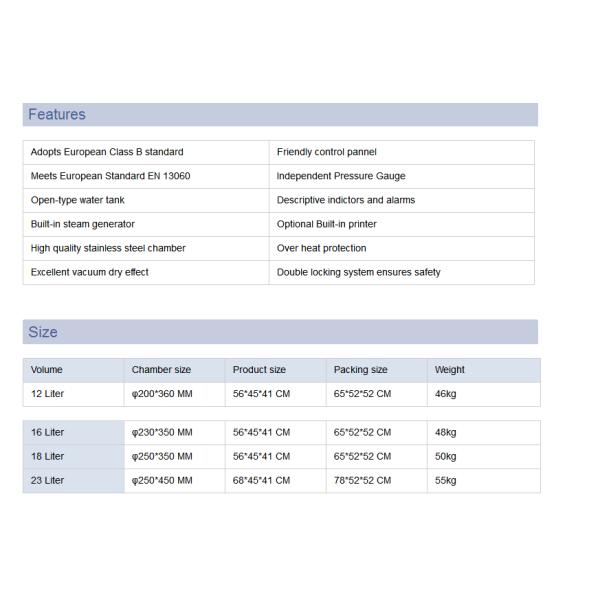 High Safety Dental Autoclave Sterilizer With Over Heat Protection Open Type Water Tank