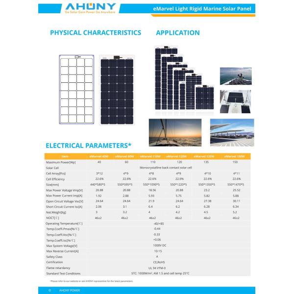Semi Flexible Marine Rigid Solar Panels 40W Walkable For Campers Yachts