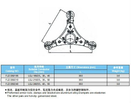 FJZ-335 Three Bundle Spacer , Transmission Line Fittings 330KV Compact Lines
