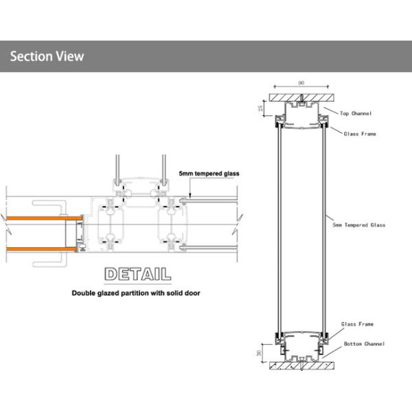 Toughened Safety Laminated Glass Frameless Partition Wall With Solid Timber Wooden Door