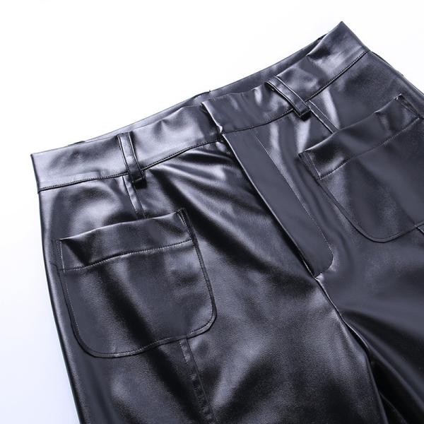 Sexy High Waisted Leather Pants Women Double Pocket