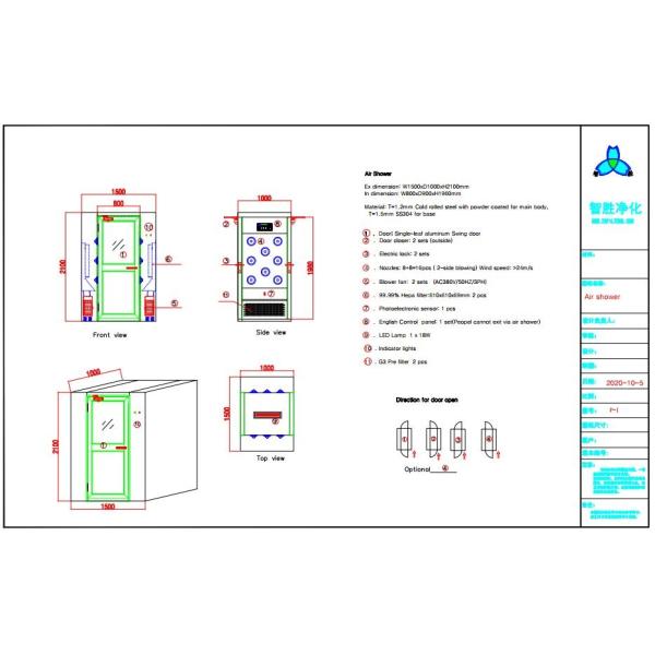 Single Person Cleanroom Air Shower With Aluminum Swing Doors