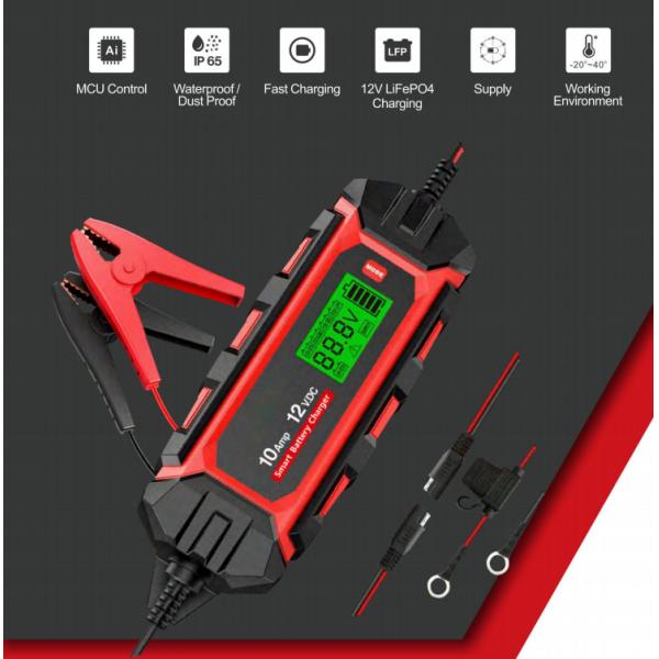 IP65 12V 10A Portable Car Battery Charger With 1M Cable Length And Jump Starting