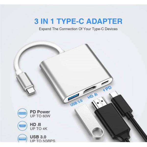 3 in 1 PD Charging 4K 1080P USB Type C OTG Docking Station Hub Adapter