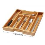 4 Compartment Bamboo Kitchen Drawer Organizer For Storage Trays / Utensil Tray