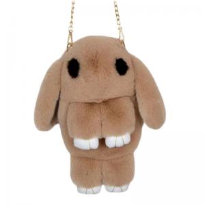 Cheap Light Brown Slung Plush Rabbit Backpack Rex Rabbit Bunny Plush Bag wholesale