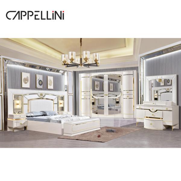 White Home Wooden Leather Queen Bed Set Villa Master Room Wood King Size Mdf Modern Luxury Full Bedroom Sets Furniture