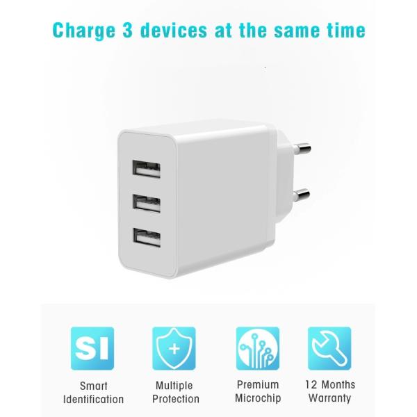 3.1A USB Wall charger Eurpean Adapter multi-port plug adapter 3USB travel charger wall charger for mobile