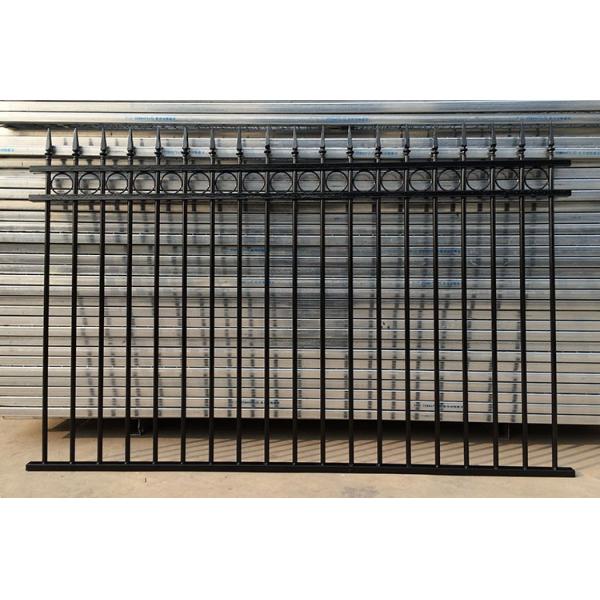 Black powder coated spear top galvanised tubular metal fence
