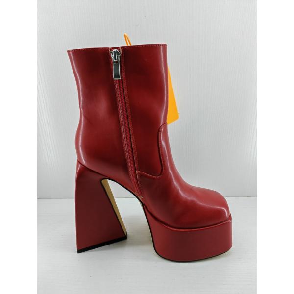 Red Leather Women Shoe Boots High Heel For Casual Occasion