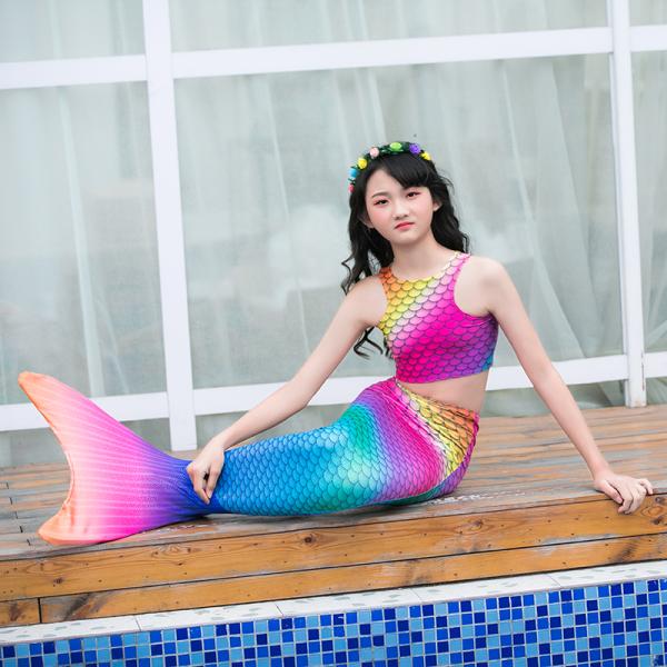 Colorful Unicorn Mermaid Tails for Swimming Princess Bikini Bathing Suit Children's Day for 3-12Y