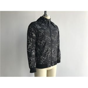 Black Mens Polyester Jacket Coated Printed With Detachable Hood TW58570