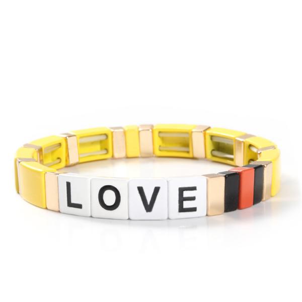 Quality Adjustable Rainbow Enamel Tile Bracelet Love Letters For Gift for sale