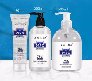 China 8000pcs in stock , GOTDYA  antibacterial 80ml 300ml 500ml gel 75% alcohol rinse-free hand sanitizer dispenser on sale