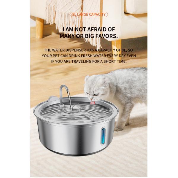 Pet Feeding Supplies 8L Stainless Steel Cat Water Fountain Dog Drinking Bowl