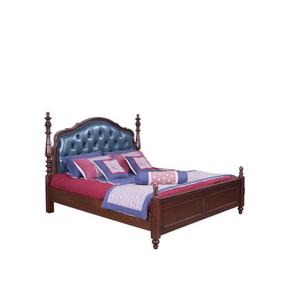 Rubber Wood made bedroom furniture Cheap malaysia imported Solid wood bed high quality PU leather Headboard Upholstured