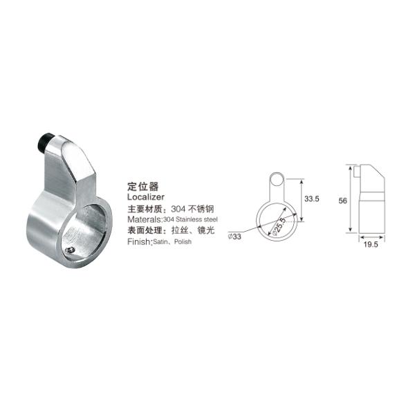 Glass Sliding Door Seriers Localizer GL-005, stainless steel 304, finishing satin, for bathroom door