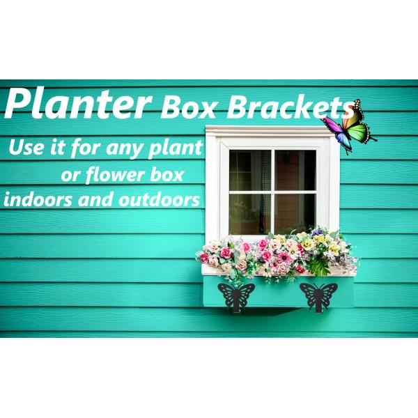 Metal Window Box Holder with Adjustable Size 6 to 12 Inches and Butterfly Design