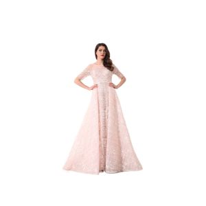Cheap Light Pink Half Sleeve Evening Dresses / Saudi Wedding Bridesmaid Dress wholesale