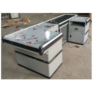 China Automatic Stainless Steel Cash Checkout Counter Desk /  White Reception Cashier Counter on sale