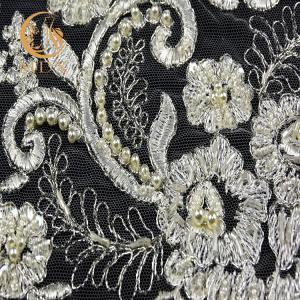 Cheap Embroided Beaded Lace Trim Polyester 140cm Width With Metal Thread wholesale