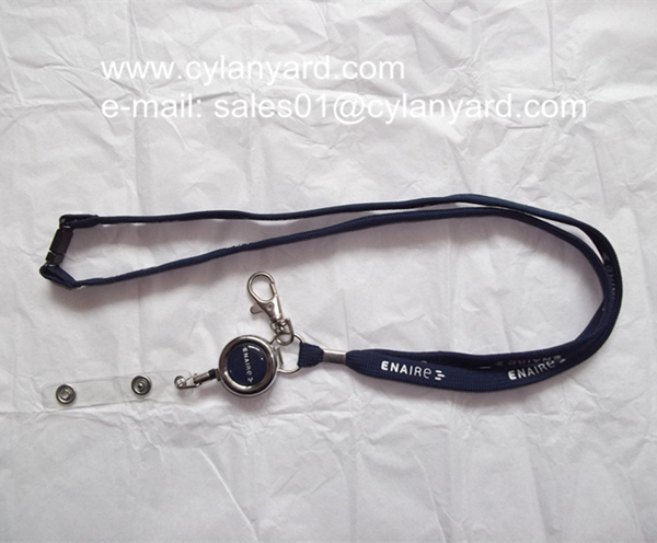 Custom polyester neck strap lanyard with metal sheet crimp and metal clip,