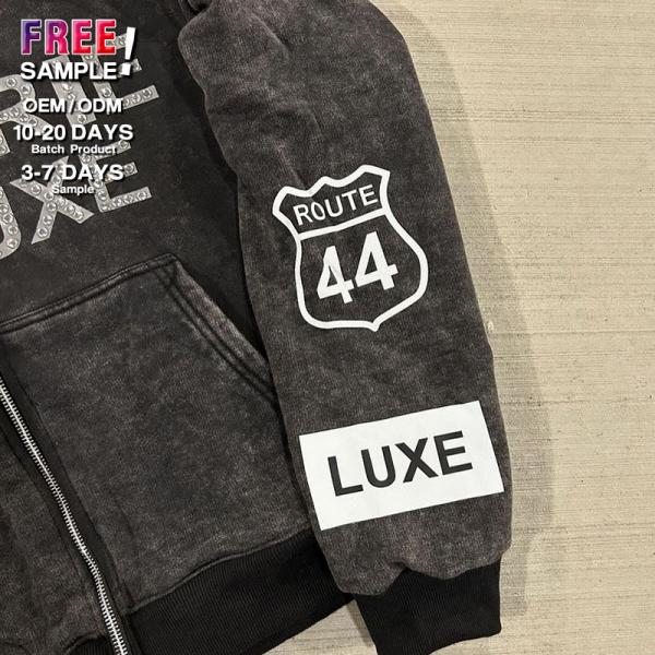 Clothing Manufacturers Custom Rhinestone Acid Washed Zip up Multiple Pockets Vintage Heavyweight Hoodie Sun Faded Hoodies Men
