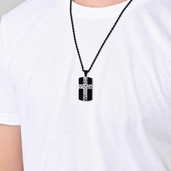 Stainless Steel Men's Cross Necklace Christian Jewelry Black Cross Pattern Square Necklace for Gift Occasion