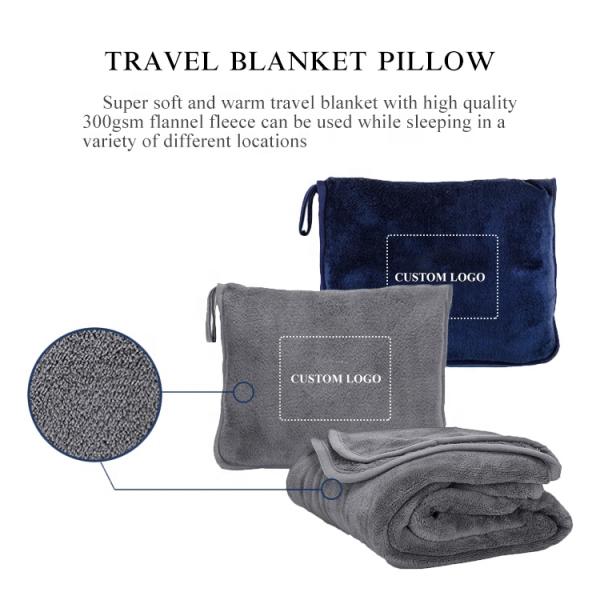 Custom Logo Embroidery Travel Blanket and Pillow Set for Comfortable Airplane Travel
