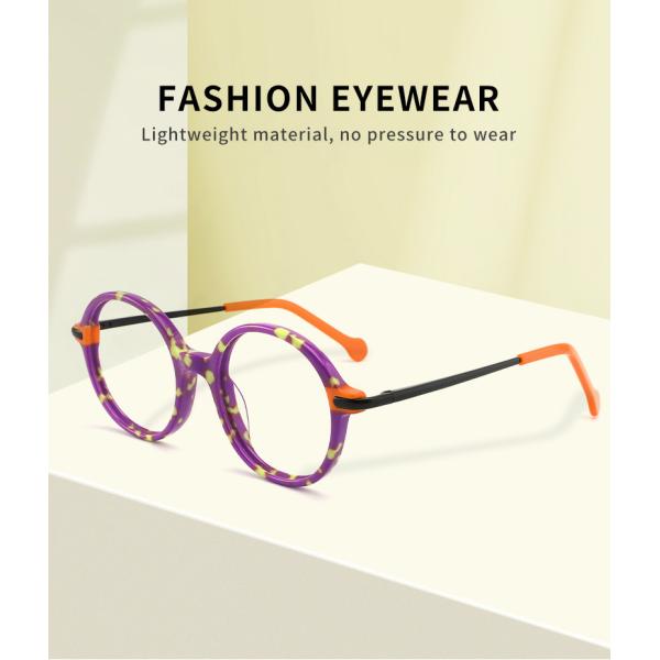 Children'S Optical Round Acetate Glasses Non Prescription Lens Width 45mm