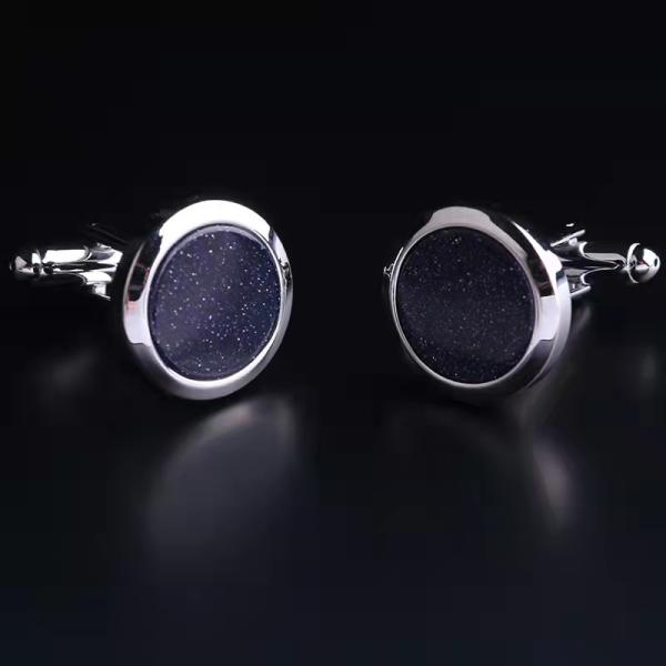 Alloy Mens Silver Cufflinks Embedding Glittering Pink Blue Acrylic OEM