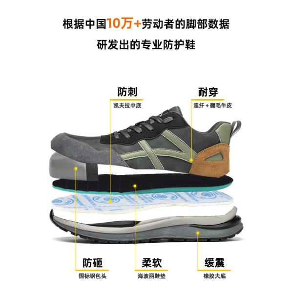 Rubber Sole Suede Microfiber Construction Safety Shoes With Standard Steel Toe And Kevlar Midsole