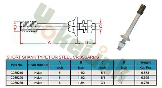 Long Shark / Short Shark Forged steel Crossarm Insulator Pin with Nylon thread For line hardware