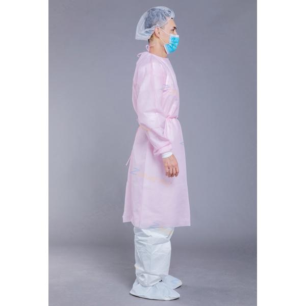 Quality SMS Surgical 35GSM PP PE Pink Disposable Isolation Gown for sale